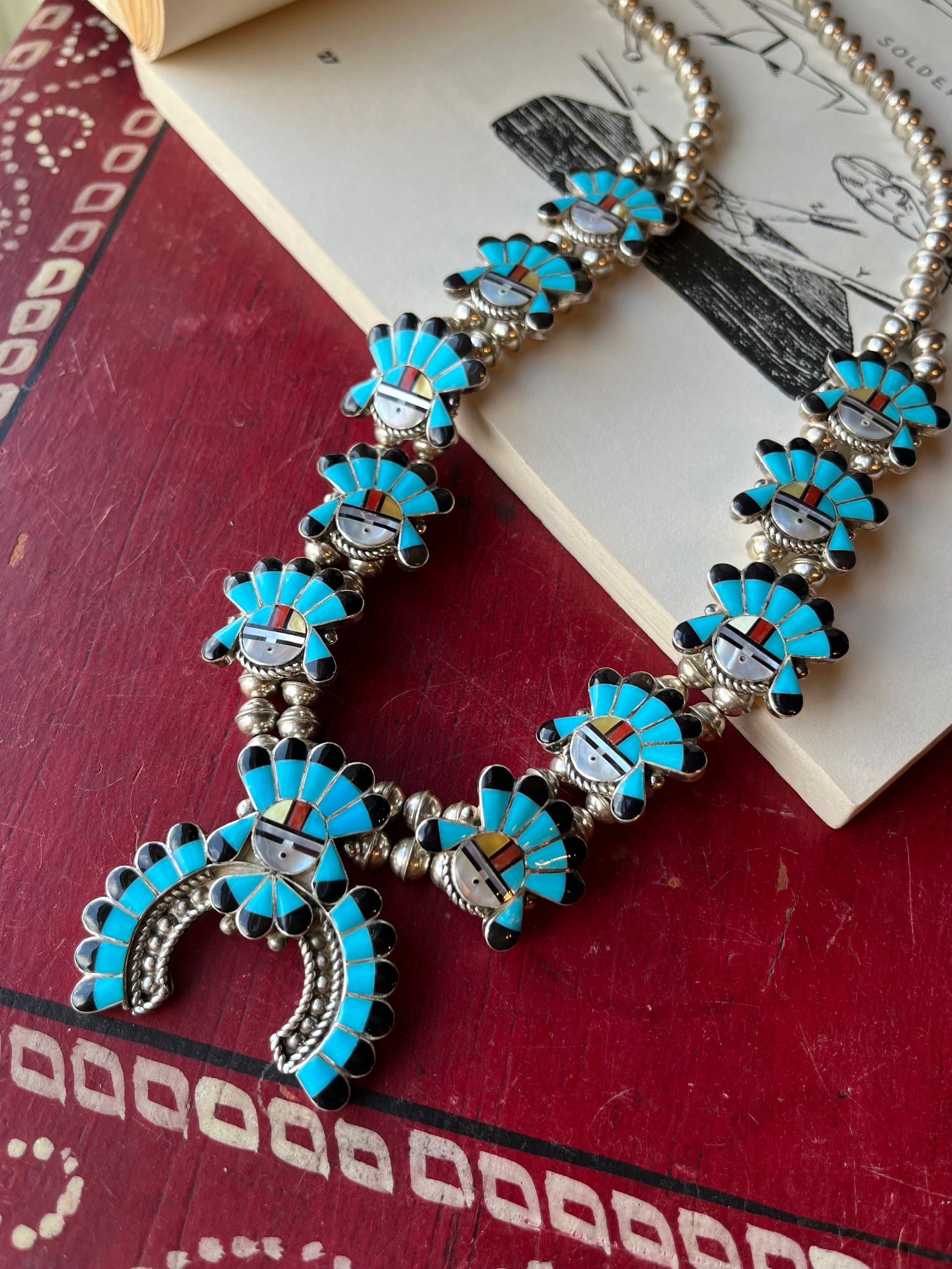 Vintage Navajo Turquoise & Sterling Silver Beaded Cluster Necklace
